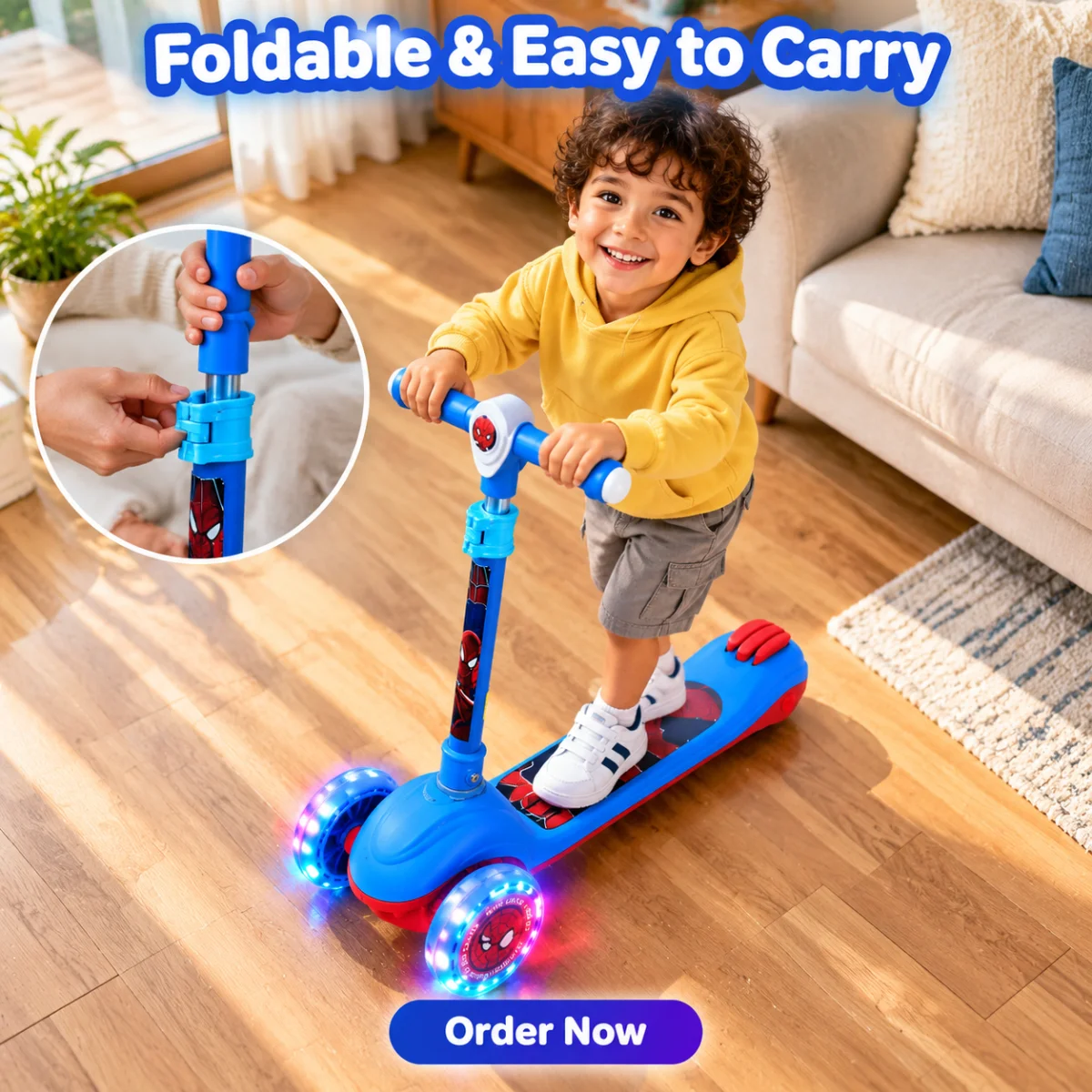 Foldable 3 wheel scooter for kids easy to carry