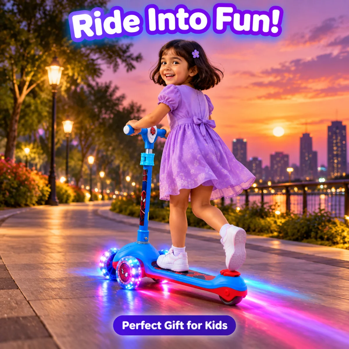 3 wheel kids scooter with glowing LED wheels - perfect gift