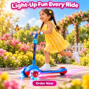3 wheel scooter for kids with LED light-up wheels and adjustable height