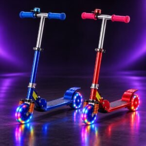 Lionman LED kick scooter for kids in blue and red