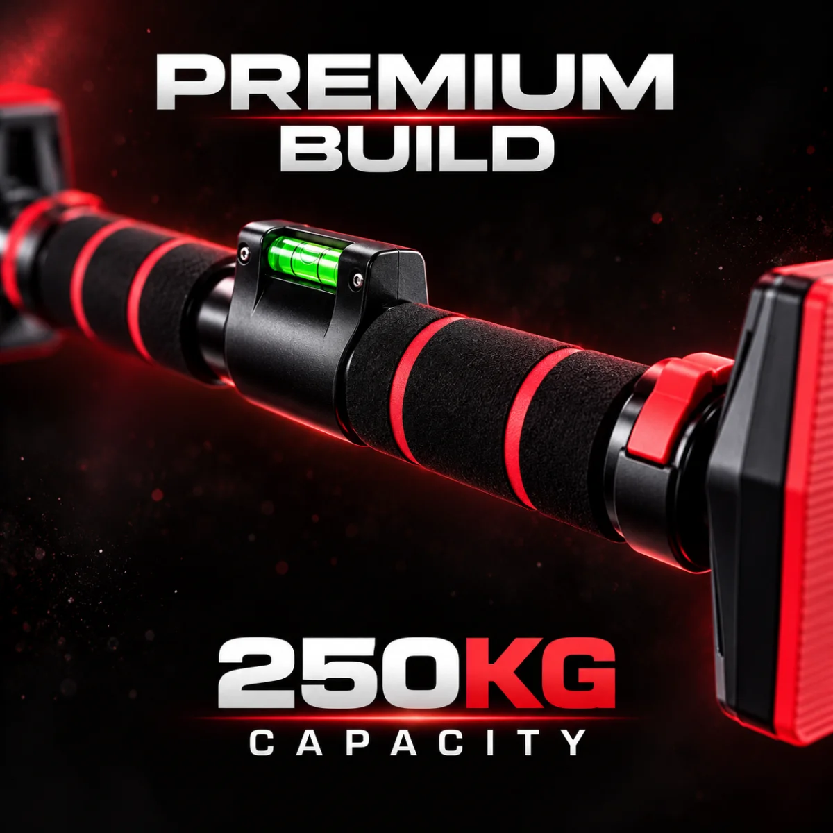 Pull up bar foam grip and bubble level close-up