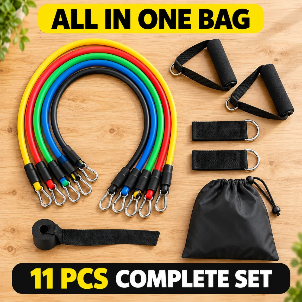 11pcs resistance band set all in one carry bag